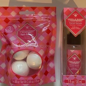 Vanilla sugar raspberry face oil and bath bombs